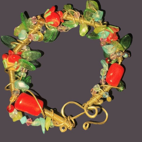 Artisan-Made Gold and Jeweled Colorful Bracelet NWOT - Picture 9 of 11